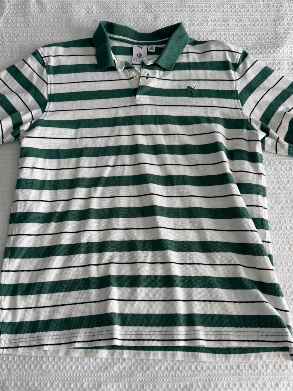 Puma Green and White Striped Polo Shirt